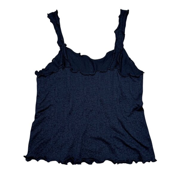 90s Black Textured Tank Top Cami Lettuce Trim - Picture 2 of 4